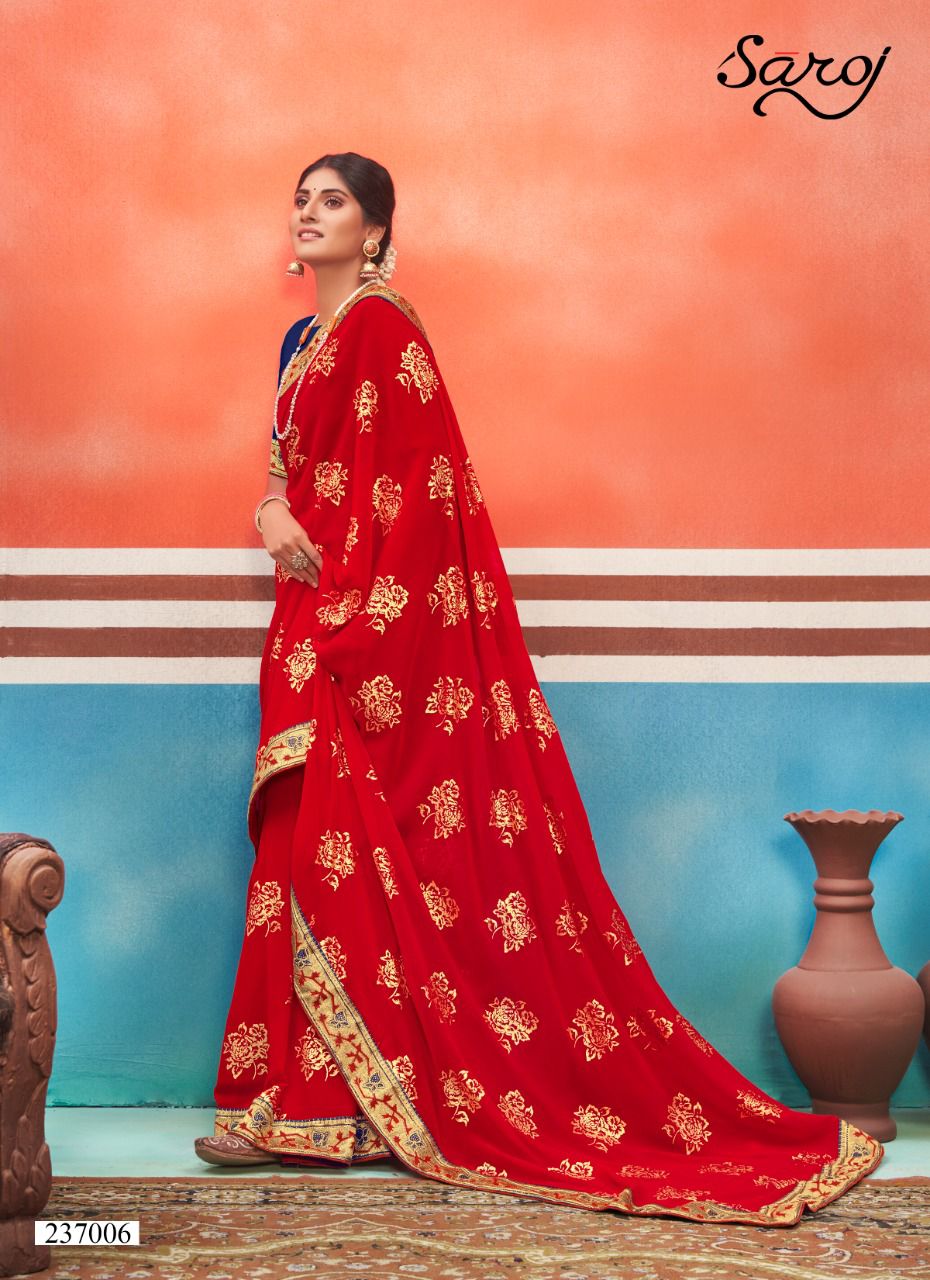 Saroj Panch Ratna Festive Wear Georgette With Foil Butta And Border Saree Collection